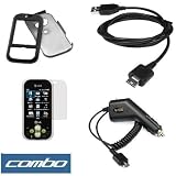 Black Rubberized Snap On Crystal Hard Case + Clear LCD Screen Protector + Rapid Car Charger + USB Data Cable for AT&T LG Neon Etna GT365 Cell Phone