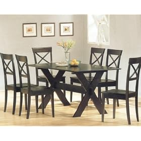 7pc Cross Style Cappuccino Finish Solid Wood Dining Table and Chairs Set by visiondecor Furniture