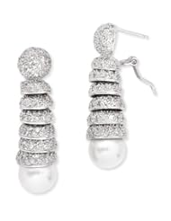 C.Z. Spiral Dangling downwards ending with a round Pearl Rhodium (.925) Sterling Silver Earrings