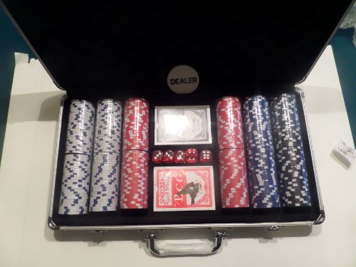 300 13 Gram Clay Poker Chip Set with Aluminum Case, Dealer Button, Cards, and Dice