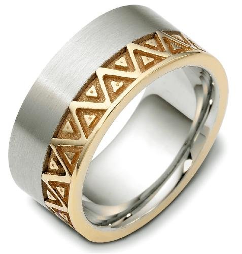 10mm modern two-tone wedding band ring (14K Gold)