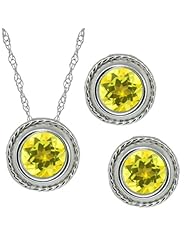 3.00 Ct Round Canary Mystic Topaz Sterling Silver Pendant Earrings Set