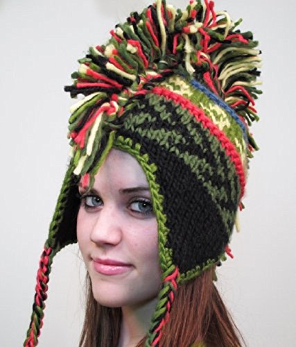 Mixed greenish color mohawk knitted yarn Hat Unisex