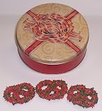 Scott's Cakes 1 lb. White Chocolate Covered Pretzel with Christmas Jimmies in a Red Bow Tin