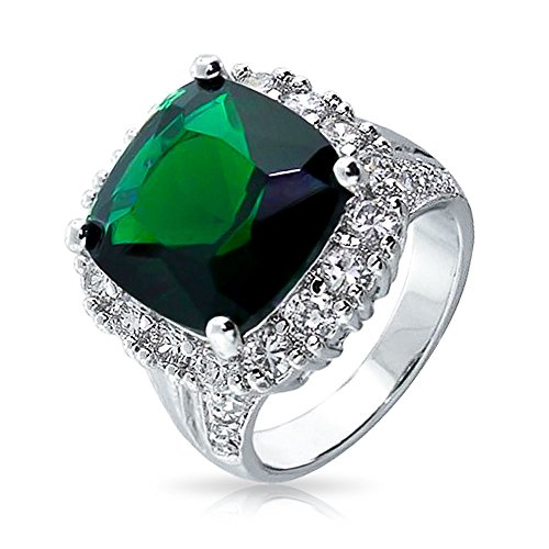 Bling Jewelry Vintage Style Simulated Emerald CZ May Birthstone Cocktail Ring Rhodium Plated