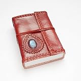 Fair trade and handmade leather journal with stone inlay