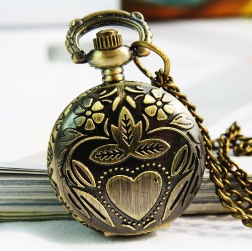 Enreach Vintage Style Flower and Heart Pattern Pocket Watch in Antique Bronze Finish DP935
