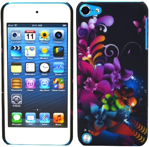 MINITURTLE, Rubberized Graphic Image Design Clip On Media Player Accessory Case Cover Protector and Screen Protector Film for Apple iPod Touch 5 5th Generation (Purple Flower Butterfly)