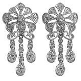 0.40 Cttw Diamond On 14 Karat White Gold Floral Dangle Earrings