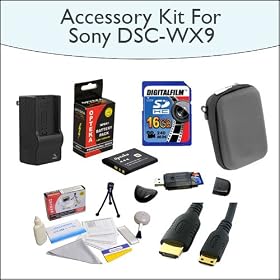 Advanced Accessory kit For Sony Cyber-Shot DSC-WX9 16.2 MP, Includes 16GB SDHC High Speed Memory Card, High Capacity Opteka NP-BN1 Battery, Hard Shell Carrying Case, 5 Foot Gold Plated Mini HDMI Cable and Much More!