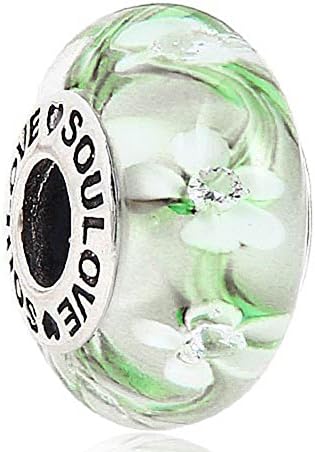 Choruslove Effervescence SOULOVE Glass Bead with Srew Thread in 925 Silver Core for European Major Charm Bracelets Compatible (Wild Flower )