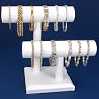2 Tier White Leather T-Bar Bracelet Watch Jewelry Display Stand