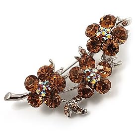 Swarovski Crystal Floral Brooch (Silver&Citrine) by Avalaya