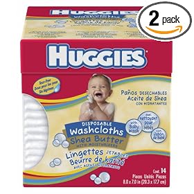Huggies Disposable Washcloths, Shea Butter with Moisturizers, Four -14 Count Boxes (56 Washcloths) (Pack of 2)