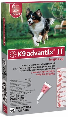 K9 ADVANTIX II Dog Flea & Tick 21-55 lbs Red 6 Month