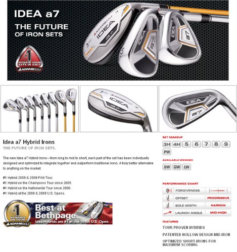 アダムス Idea a7 ハイブリッド アイアン 3、4H、5 Mid-Iron 6～Pw　Xフレックス