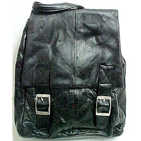 Black Leather Double Buckle Backpack Purse Shoulder Bag