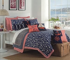 Max Studio Anchor Nautical Design Bedspread 3pc Full/Queen