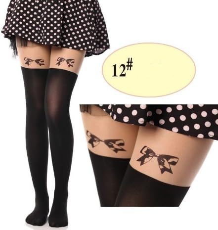 Fun Daisy Cute Tattoo Socks Sheer Pantyhose Tights Stockings (#12 Bow)