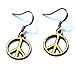 Peace Sign Earrings in Antiqued Gold .6"