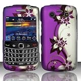 PURPLE VINES Hard Rubber Feel Plastic Design Case for Blackberry Bold 9700  ....