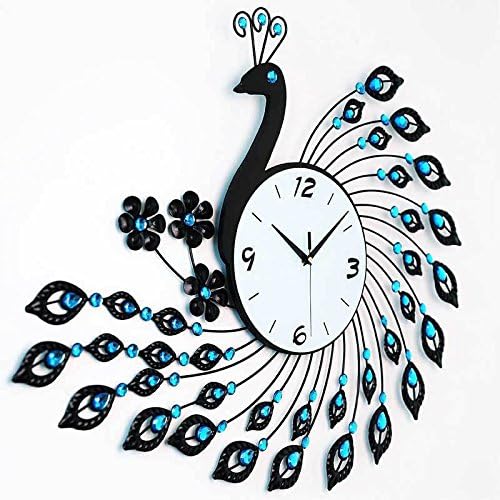 JinRou Personality fashion contemporary Peacock At The Living Room Wall Clock/Creative Iron-Studded Watches/European Modern Silent Quartz Wall Clock , Black