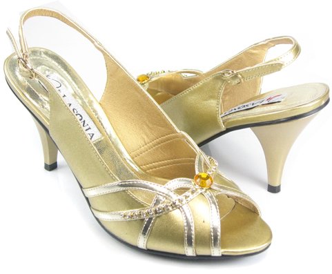 Gold Shiny Jeweled Slingback Peep-toe Shoes Women