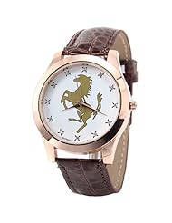 Horse Pattern Quartz Analog Watch Wristwatch Timepiece with PU Leather Band & Rhinestones for Women Lady - Brown SWWT6-280956
