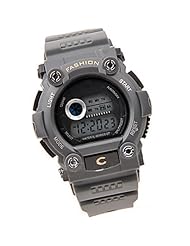 Unisex Functional Digital LED Day Date Alarm Rubber Sports Wrist Watch Grey