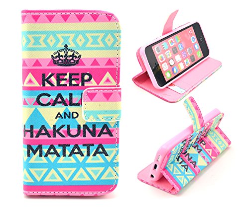 iphone 5C Case, Keep Calm and Hakuna Matata AZTEC Princess Credit ID Card Slot Holder Wallet Flip Phone Case With Stand --Retail Package W Screen Protector