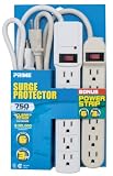 Prime PBCB0004 Six-Outlet 750-Joule Surge Strip with Six-Outlet Power Strip, Combo-Pack, White