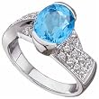 14Kt White Gold Genuine Brilliant Swiss Blue Topaz Diamond Ring
