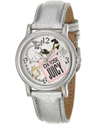Juicy Couture Womens 1900810 Happy Silver Metallic Leather Strap Watch
