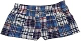 Madras Patchwork Blues Hand Sewn Cotton Girl Boxers Mini Itty Bitty Shorts 1 Inseam, Covered elastic waist, 100% cotton, available in 5 adult sizes