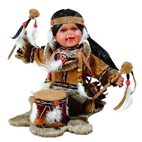 Click here to buy TIVA 12 Porcelain Indian w Drum Doll By Duck House~Retired by Duck House Dolls.