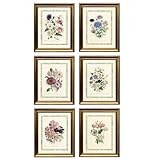 Two's Company Monets Garden Floral Wall Art Prints in Gold Photo Frame, Set of 6