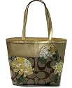 AUTHENTIC COACH SIGNATURE GOLD STRIPE FLORAL TOTE 12204
