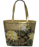 AUTHENTIC COACH SIGNATURE GOLD STRIPE FLORAL TOTE 12204
