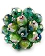 Silvertone Green Murano Glass Crystal Stretch Fashion Ring