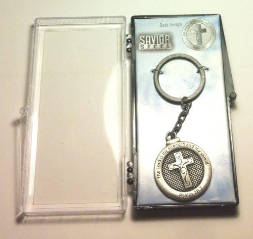 Savior Steel Key Ring Circular with Cross the Lord Is My Strength and My Shield