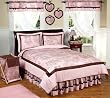 Pink and Brown French Toile and Polka Dot Girls Bedding 3pc Full / Queen Set