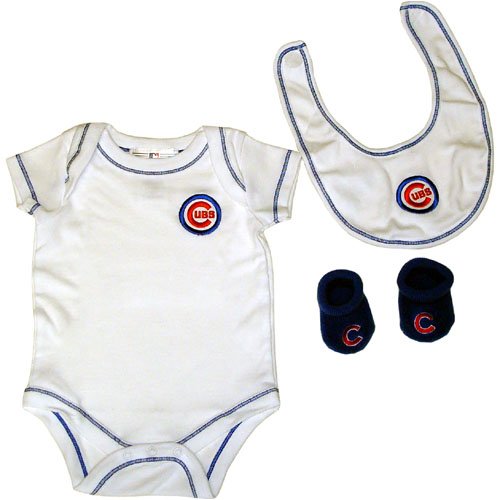 MLB Baseball Newborn 3 Piece Bodysuit, Bib, & Booties Set - Chicago Cubs