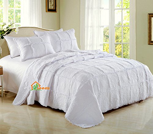 Hhnsi 3 Pieces White Quilt Bedspread Coverlet Sets Queen Size Cotton