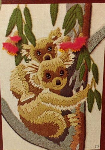Vintage 1977 100% Crewel Embroidery Kit Koala and Cub 5 X 7 Inches