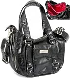 512SDrR NmL. SL160  Ju Ju Be Behave Earth Leather Diaper Bag, Black/Hot Pink