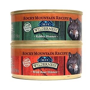 Blue Buffalo Wilderness Rocky Mountain Recipe Grain Free Wet Dog Food Variety Pack - 2 Flavors (Wild Boar Dinner & Rabbit Dinner) - 5.5 Ounces Each (12 Total Cans)