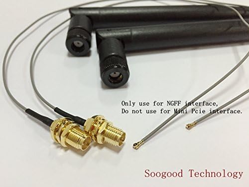 SOOGOOD 2 x 6dBi RP-SMA Dual Band 2.4GHz 5GHz + 2 x 35cm M.2(NGFF)Cable Antenna Mod Kit No Soldering use for NGFF Wireless Cards &amp; M.2(NGFF) 3G/4G Cards