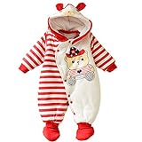 【SEBLES】ベビー服 カバーオール あったか かわいい フード なりきり アニマル キャラクター 新生児 靴下(80cm,赤いストライプベア)