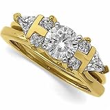 0.37Ct.T.W. Round and Triangle Brilliant Cut Diamonds, 14K Yellow Gold. Diamond Solitaire Wrap Ring