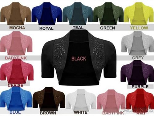 Xclusive Collection Women's Beaded Short Sleeve Bolero Crop Cardigan Top